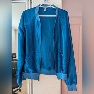 American Apparel Blue Satin Bomber Jacket, Size S